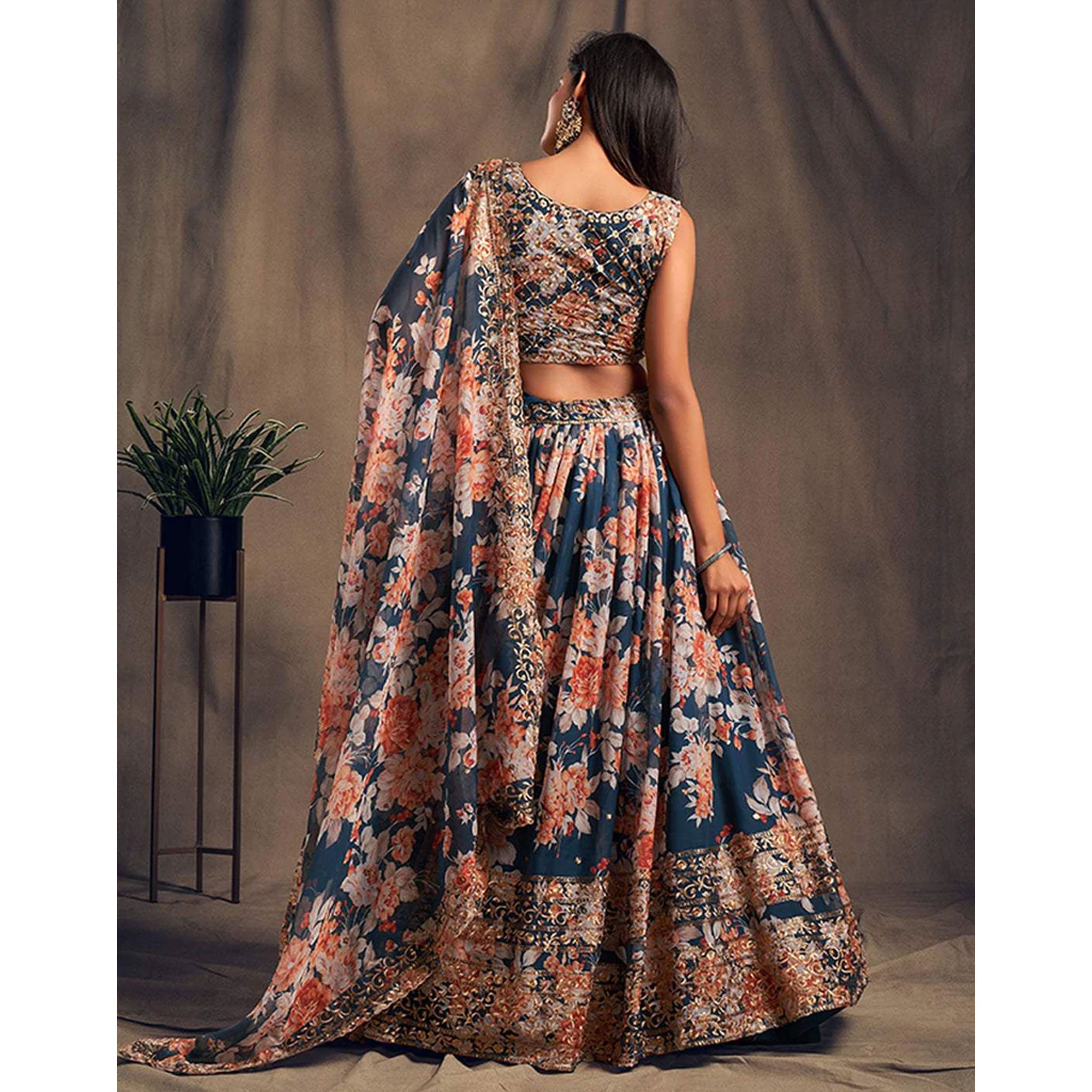 Floral Organza Lehenga Choli with heavy embroidery work ClothsVilla