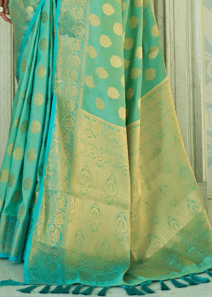 Sapphire Blue Zari Woven Banarasi Silk Saree Clothsvilla