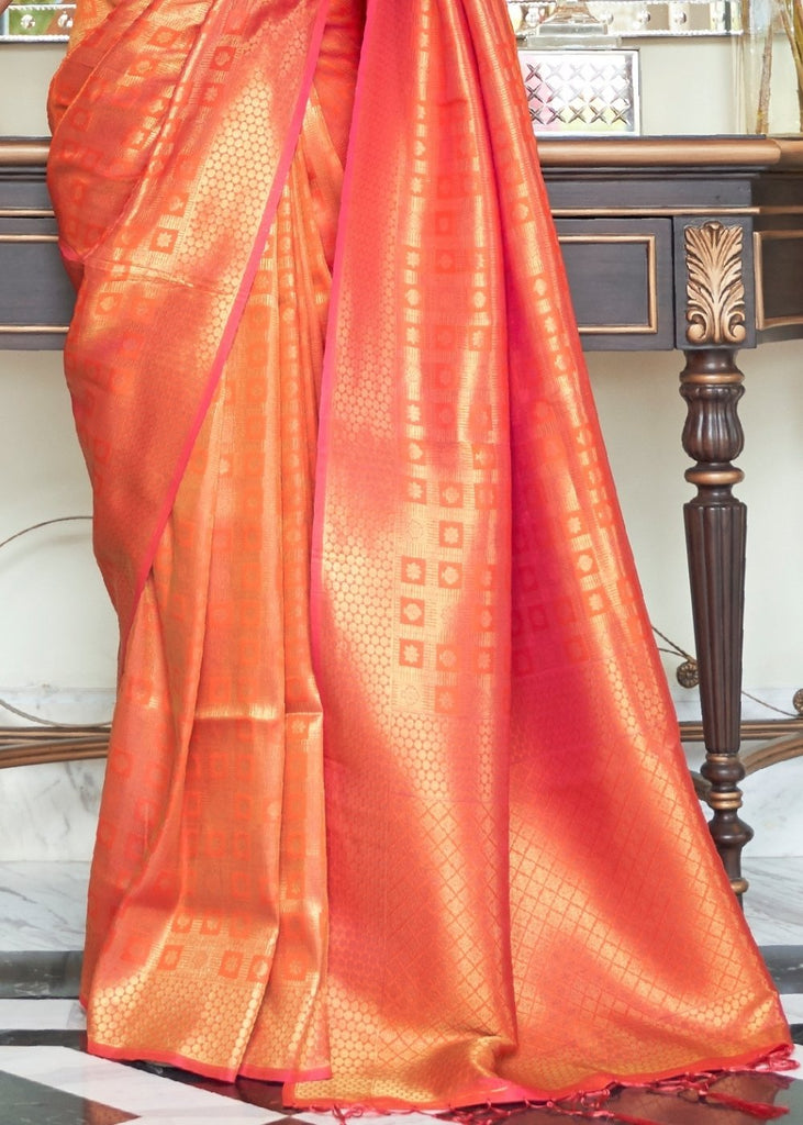 Persimmon Orange Zari Woven Kanjivaram Silk Saree with Tassels on Pallu Clothsvilla