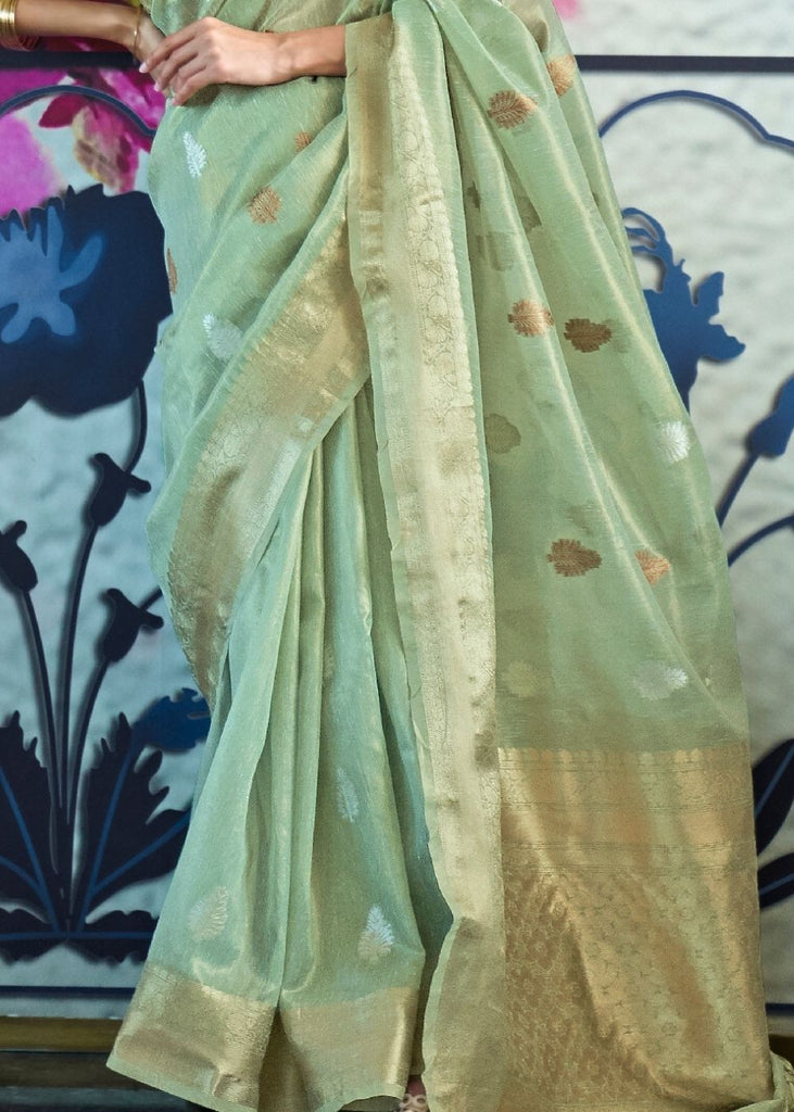 Fern Green Zari Woven Organza Silk Saree Clothsvilla