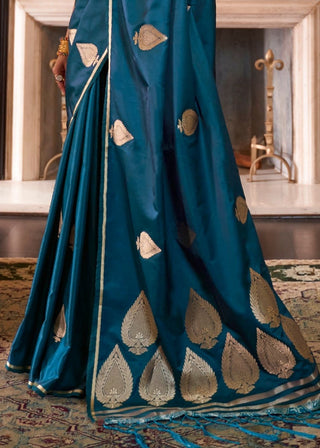 Prussian Blue Zari Butta Woven Banarasi Silk Saree : Top Pick Clothsvilla