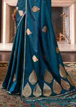 Load image into Gallery viewer, Prussian Blue Zari Butta Woven Banarasi Silk Saree : Top Pick Clothsvilla