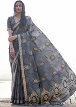 Load image into Gallery viewer, Fossil Grey Printed Satin Silk Saree Clothsvilla