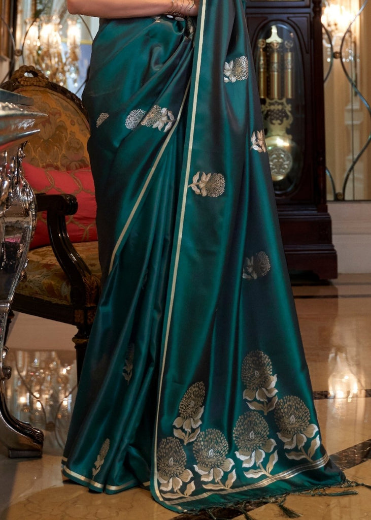 Kaitoke Green Designer Satin Silk Saree Clothsvilla