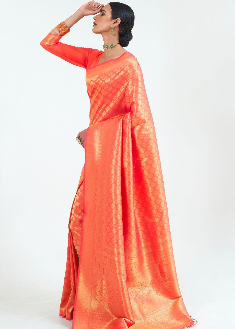 Coral Orange Woven Kanjivaram Silk Saree : Limited Edition Clothsvilla Main image