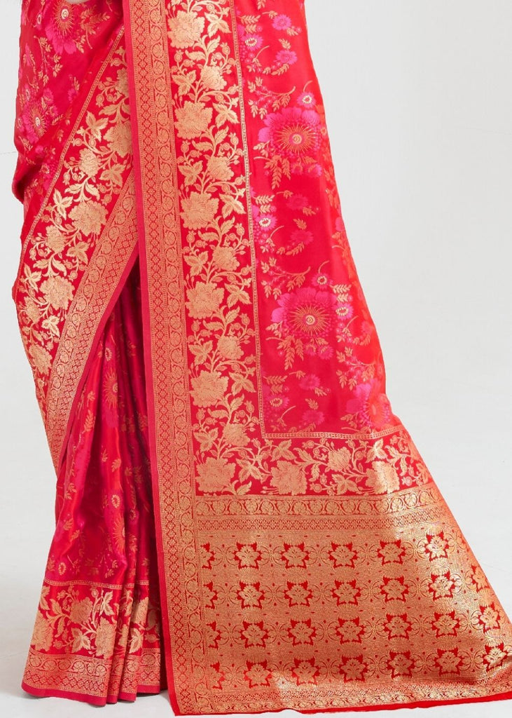 Ruby Pink Zari Woven Banarasi Silk Saree Clothsvilla