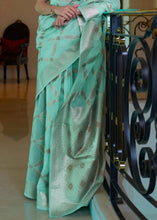 Load image into Gallery viewer, Turquoise Blue Banarasi-Chanderi Fusion Woven Silk Saree Clothsvilla