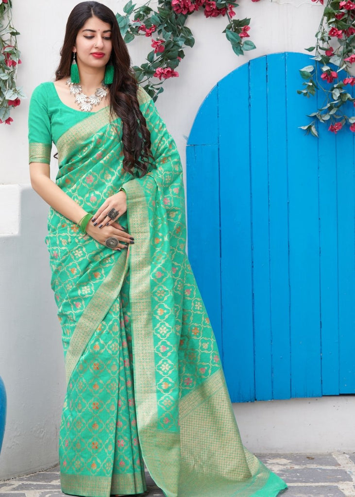 Sea Green Banarasi Cotton Silk Saree Clothsvilla