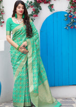 Load image into Gallery viewer, Sea Green Banarasi Cotton Silk Saree Clothsvilla