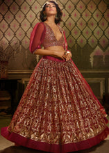 Load image into Gallery viewer, Maroon Soft Net Designer Lehenga Choli with overall Sequins work Clothsvilla