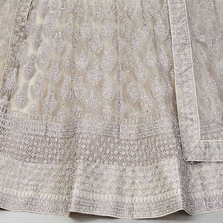 Pale Silver Lehenga Choli in Soft Net with Thread Sequence and Zari Work ClothsVilla