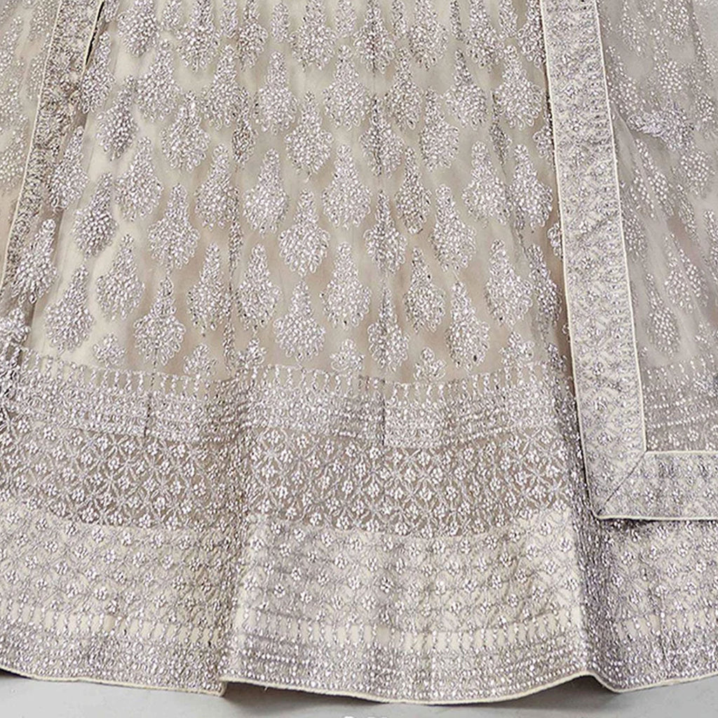 Pale Silver Lehenga Choli in Soft Net with Thread Sequence and Zari Work ClothsVilla