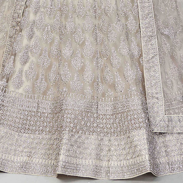 Pale Silver Lehenga Choli in Soft Net with Thread Sequence and Zari Work ClothsVilla