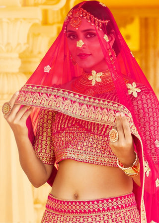 Rose Pink Velvet  Bridal Lehenga Choli with Embroidery & Hand work Clothsvilla