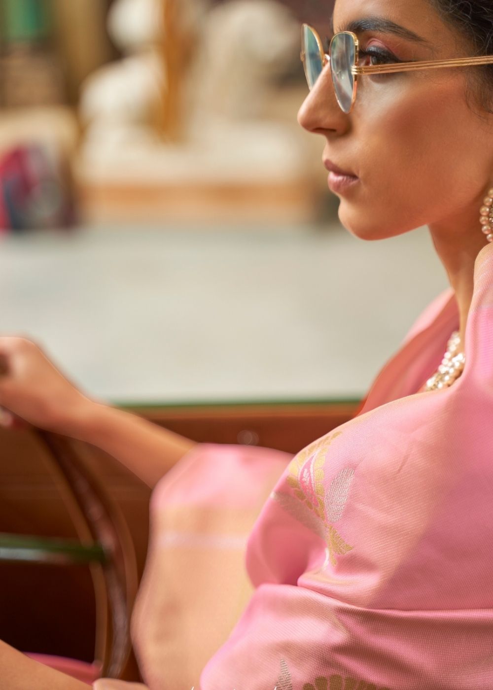 Amarnath Pink Zari Butta Banarasi-Chanderi Fusion Silk Saree" Clothsvilla