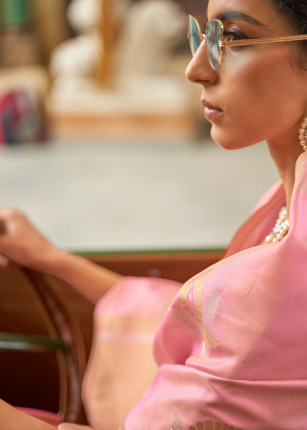 Amarnath Pink Zari Butta Banarasi-Chanderi Fusion Silk Saree" Clothsvilla
