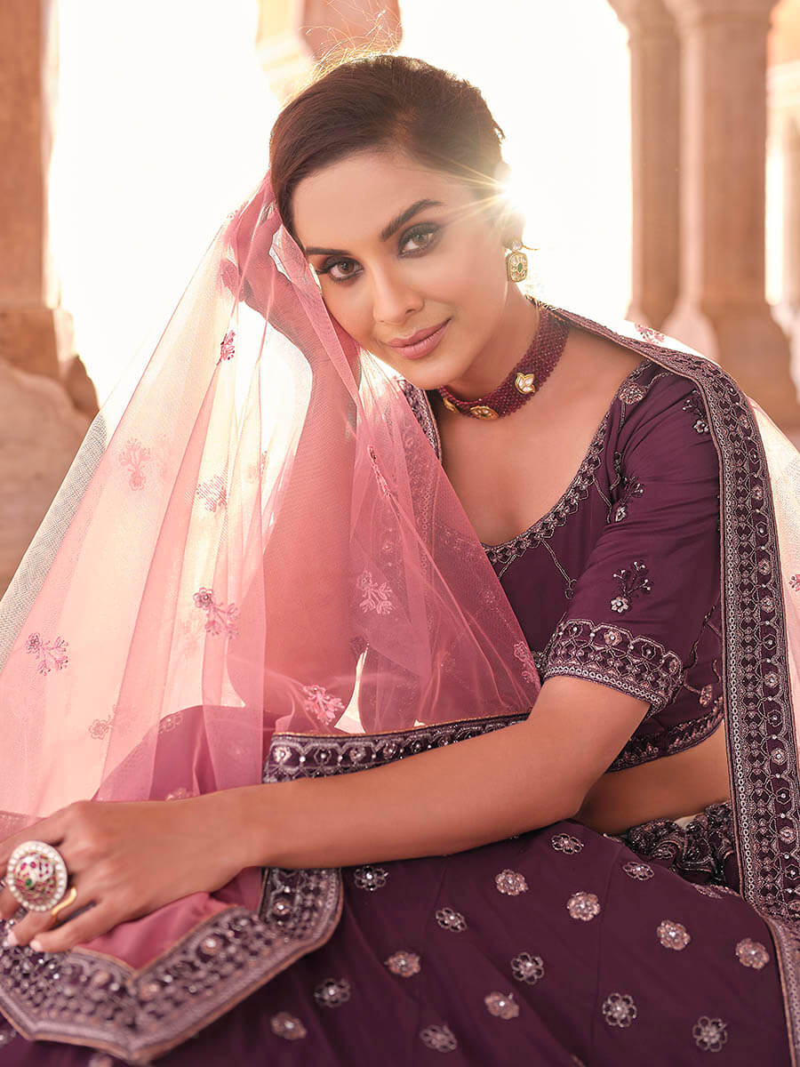Wine Embroidered Designer Lehenga Choli Clothsvilla