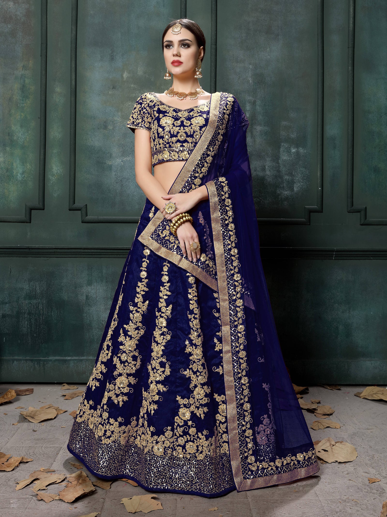 Impressive Navy Blue Colored Designer Partywear Raw Silk Lehenga Choli ClothsVilla