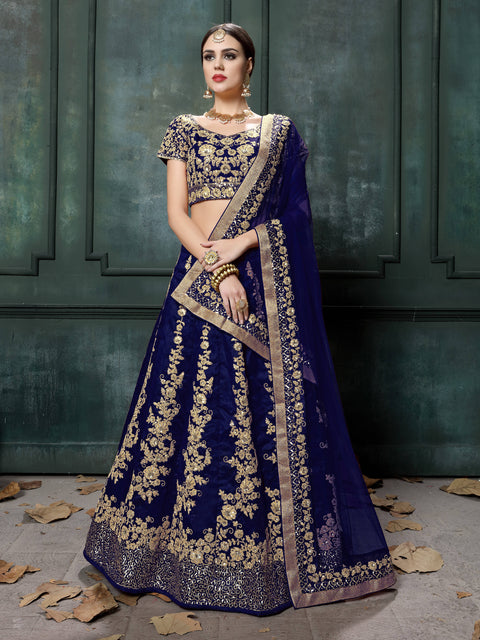 Impressive Navy Blue Colored Designer Partywear Raw Silk Lehenga Choli ClothsVilla Main image