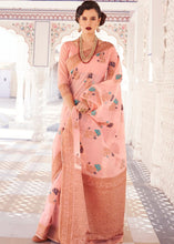 Load image into Gallery viewer, Salmon Pink Linen Woven Silk Saree with Zari work on Border and Pallu Clothsvilla