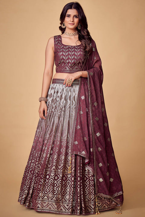 Purple Sequins Work Georgette Wedding Wear Lehenga Choli Clothsvilla Main image