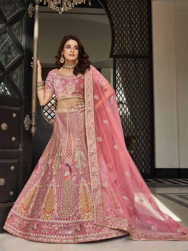 Lilac Velvet Semi Stitched Lehenga With Unstitched Blouse Clothsvilla
