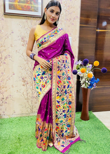 Magenta Purple Zari Woven Paithani Silk Saree Clothsvilla