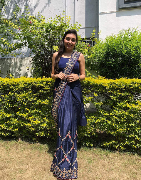 Kasab Silk Saree with Beautiful Embroidery Jaipuri with Ceramic Pearl and Silk Blouse for Wedding ClothsVilla Main image