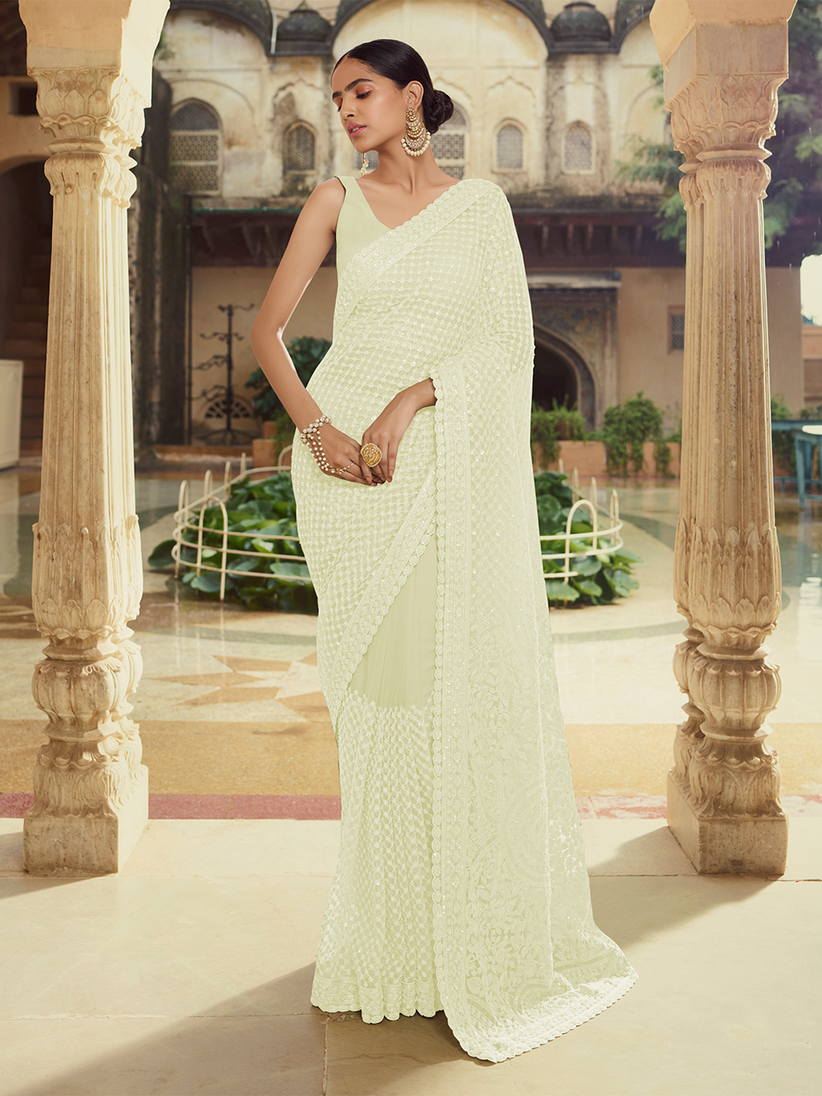 Apricot Soft Net Saree With Unstitched Blouse Clothsvilla Main image