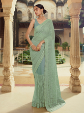 Load image into Gallery viewer, Green Soft Net Saree With Unstitched Blouse Clothsvilla