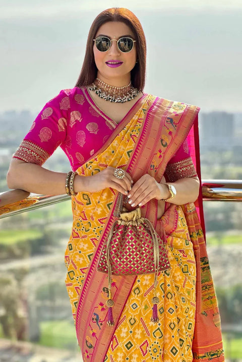 Yellow Patola Paithani Katan Silk Woven Saree Clothsvilla Main image