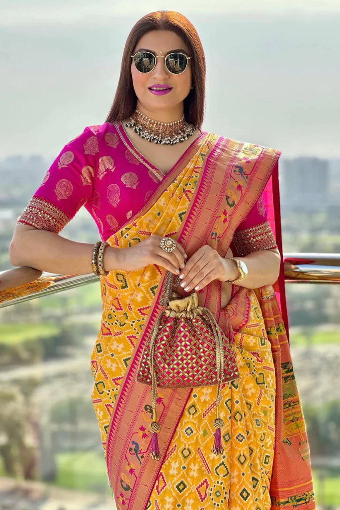 Yellow Patola Paithani Katan Silk Woven Saree Clothsvilla
