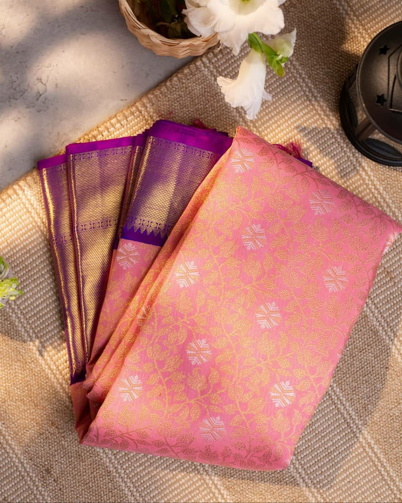 Staring Pink Soft Banarasi Silk Saree With Pretty Blouse Piece Shriji