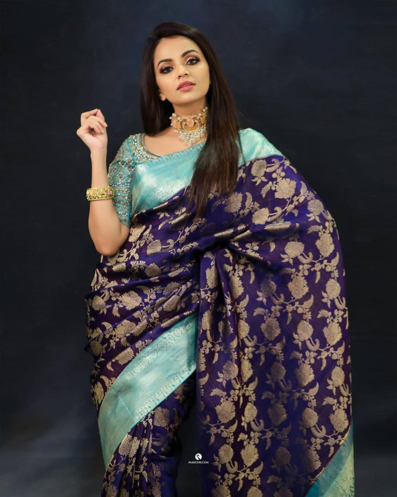 Splendiferous Blue Soft Silk Saree With Smart Blouse Piece KP