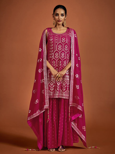 Magenta Embroidered Georgette Partywear Stitched Kurta Set Clothsvilla Main image
