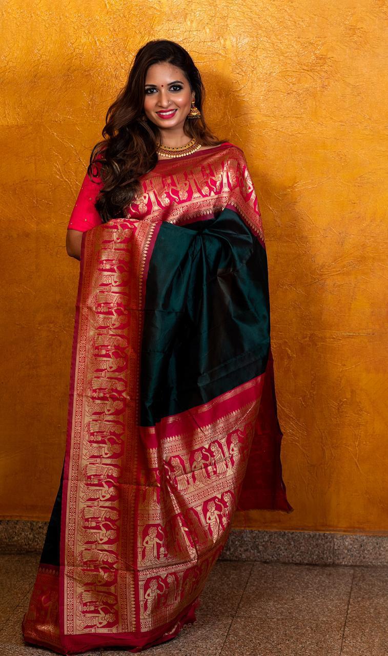 Smashing Green Soft Silk Saree With Divine Blouse Piece KP