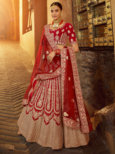 Load image into Gallery viewer, Red Embroidered Velvet Semi Stitched Lehenga With Unstitched Blouse Clothsvilla