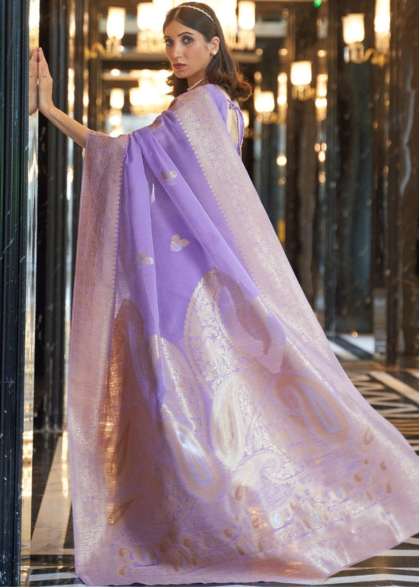 Amethyst Purple Zari Woven Linen Silk Saree Clothsvilla