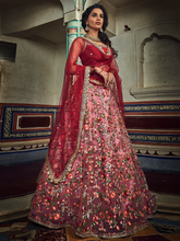 Load image into Gallery viewer, Peach Embroidered Art Silk Semi Stitched Lehenga With Unstitched Blouse Clothsvilla