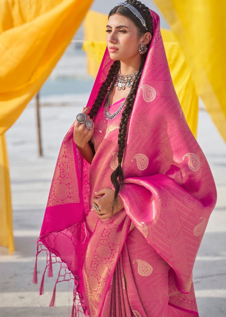 Fuscia Pink Soft Silk Woven Kanjivaram Saree : Special Edition Clothsvilla