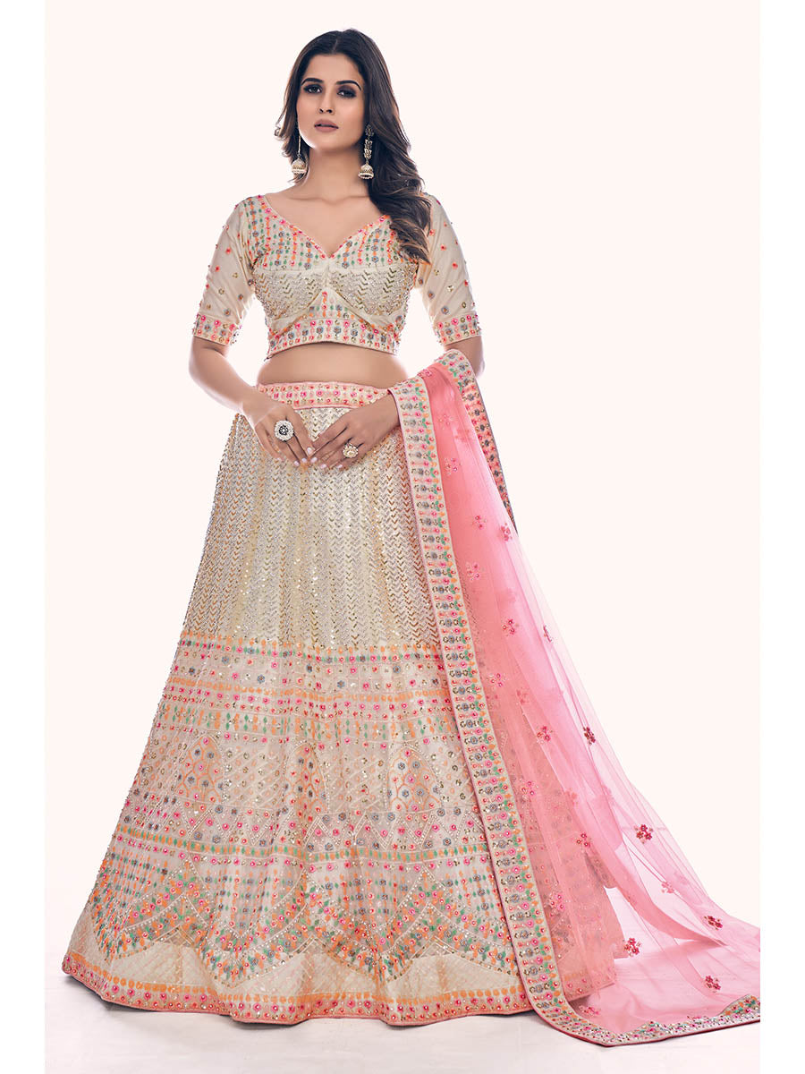 White Soft Net Embroidered Designer Lehenga Choli Clothsvilla Main image