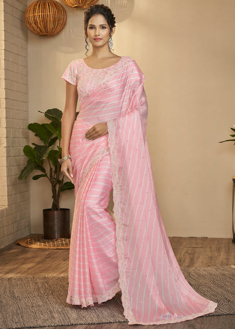 BABY PINK WOVEN SATIN SILK SAREE Clothsvilla Main image