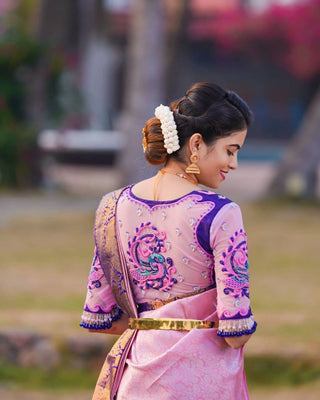 Twirling Pink Soft Banarasi Silk Saree With Two Palimpsest Blouse Piece Shriji
