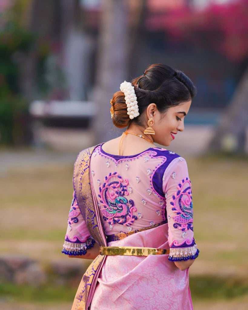 Twirling Pink Soft Banarasi Silk Saree With Two Palimpsest Blouse Piece Shriji