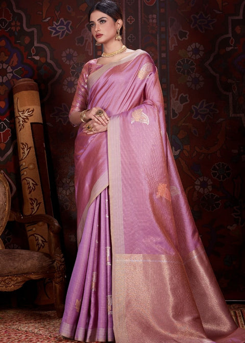 Lilac Violet Zari Woven Banarasi Silk Saree Clothsvilla Main image