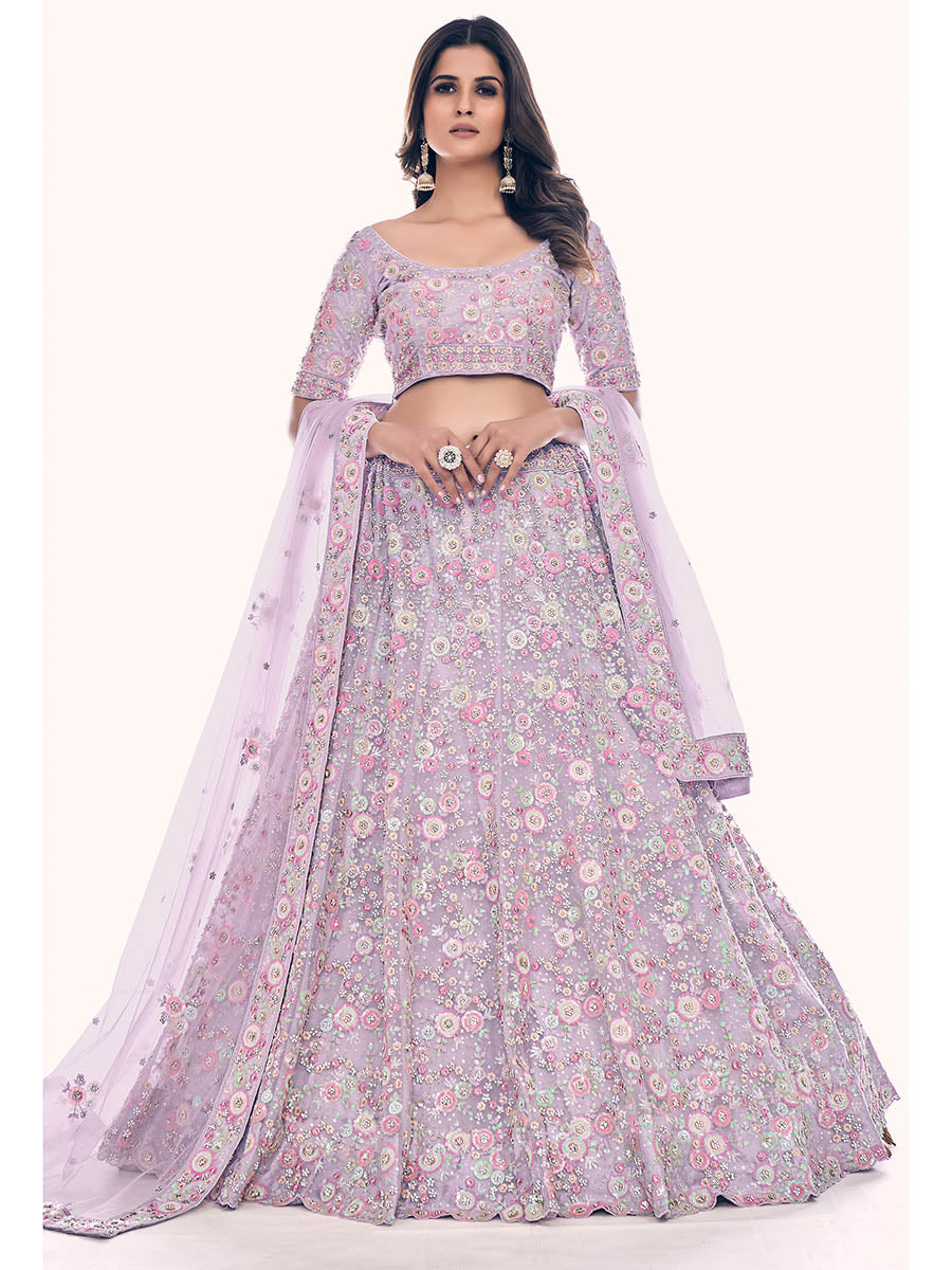 Lilac Soft Net Embroidered Designer Lehenga Choli Clothsvilla
