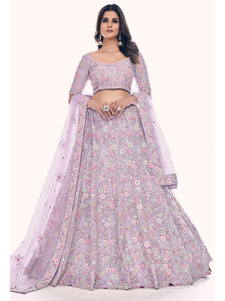Lilac Soft Net Embroidered Designer Lehenga Choli Clothsvilla