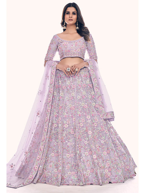 Lilac Soft Net Embroidered Designer Lehenga Choli Clothsvilla Main image