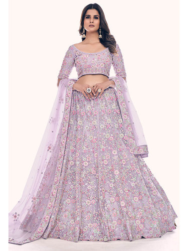 Lilac Soft Net Embroidered Designer Lehenga Choli Clothsvilla