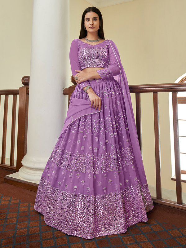Purple Georgette Semi Stitched Lehenga With Unstitched Blouse Clothsvilla